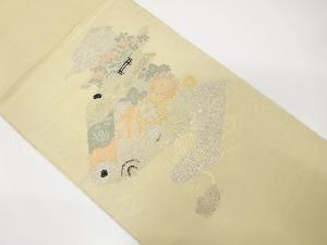 アンティーク　絽巻物に笙・槌車・草花模様織出し丸帯（材料）